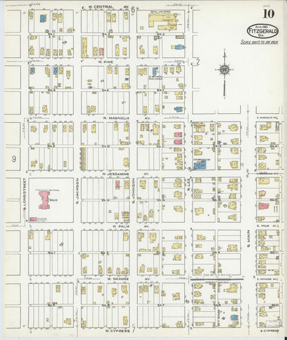 Sanborn Fire Insurance Map from Fitzgerald, Ben Hill County, Georgia (1921), Sheet #0010 - Complete Map Set gallery image, historic Sanborn map, vintage wall art, Georgia Georgia