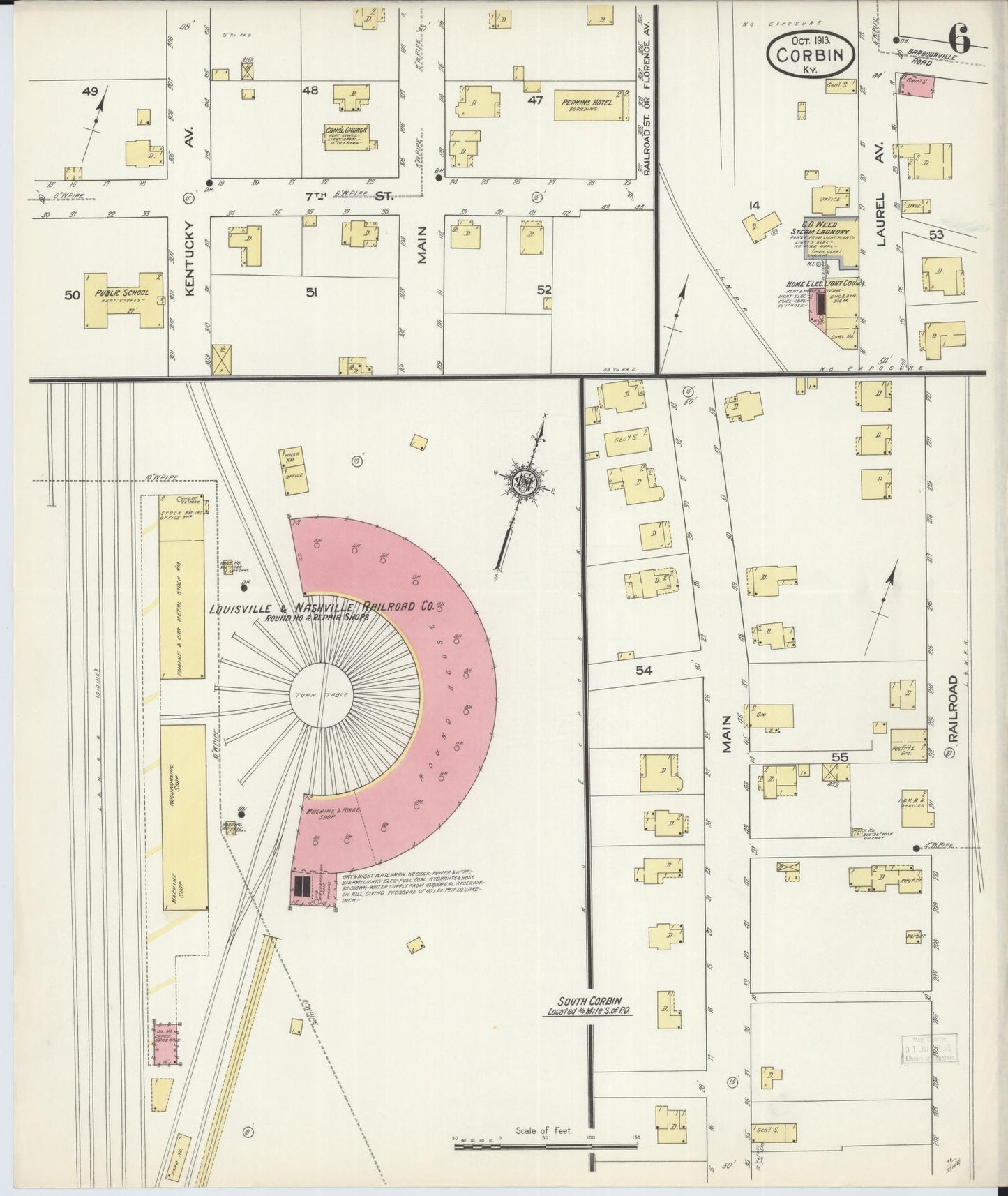 Sanborn Fire Insurance Map from Corbin, Knox and Whitley Counties, Kentucky (1913), Sheet #0006 - Complete Map Set gallery image, historic Sanborn map, vintage wall art, Kentucky Kentucky