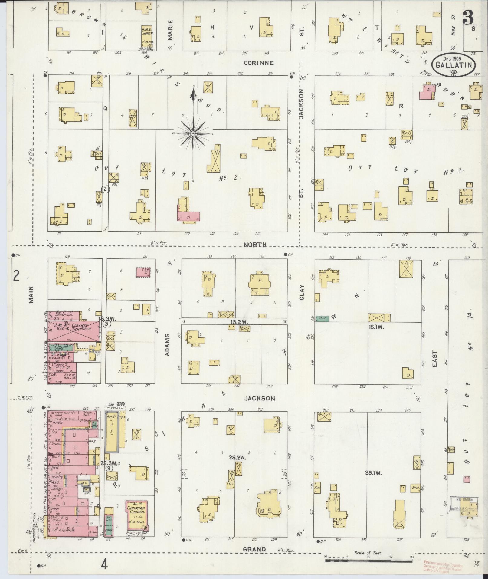 Sanborn Fire Insurance Map from Gallatin, Daviess County, Missouri (1905), Sheet #0003 - Complete Map Set gallery image, historic Sanborn map, vintage wall art, Missouri Missouri