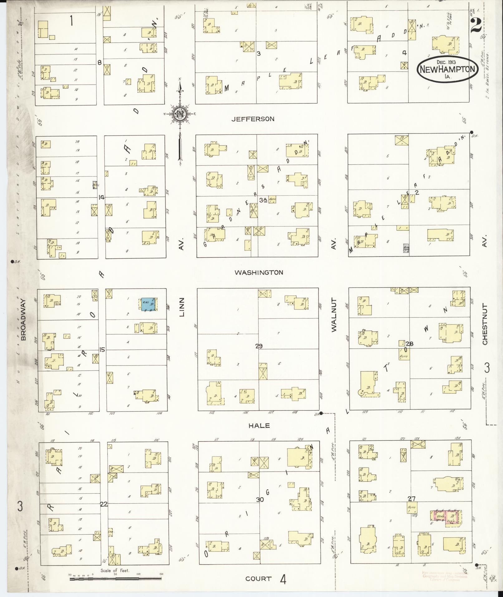 Sanborn Fire Insurance Map from New Hampton, Chickasaw County, Iowa (1913), Sheet #0002 - Historic Sanborn Fire Insurance Map Print