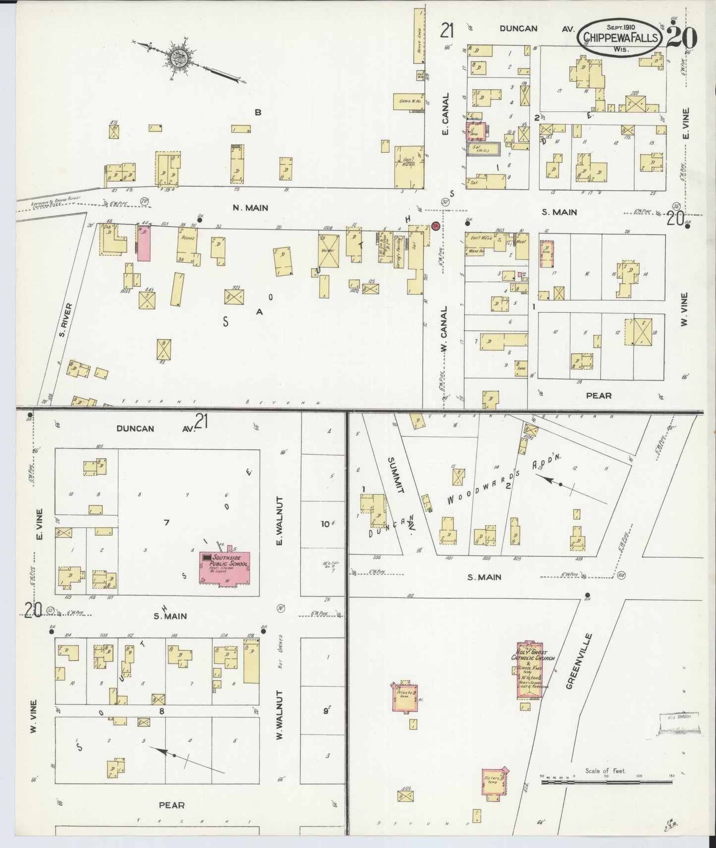 Sanborn Fire Insurance Map from Chippewa Falls, Chippewa County, Wisconsin (1910), Sheet #0020 - Complete Map Set gallery image, historic Sanborn map, vintage wall art, Wisconsin Wisconsin
