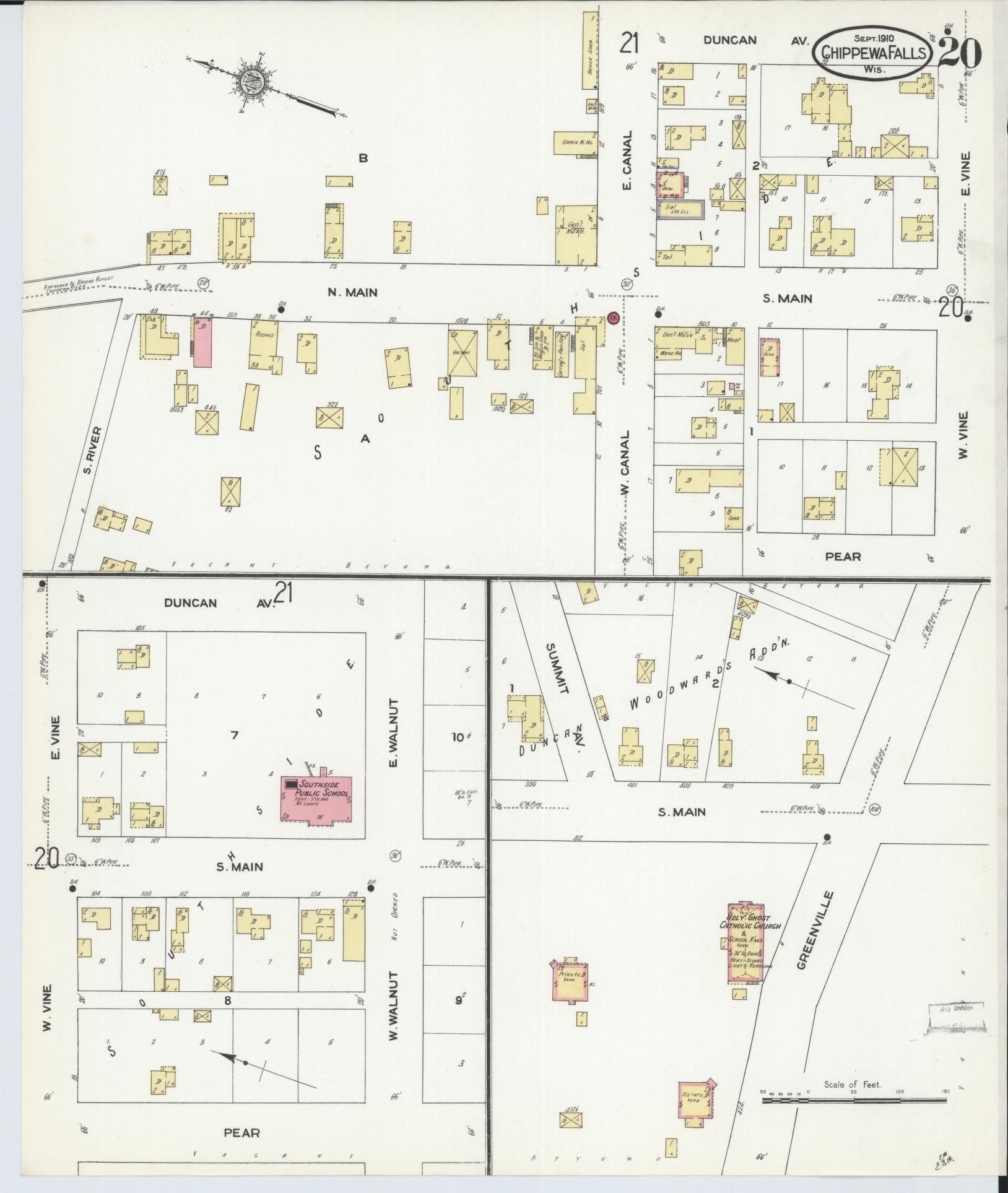 Sanborn Fire Insurance Map from Chippewa Falls, Chippewa County, Wisconsin (1910), Sheet #0020 - Complete Map Set gallery image, historic Sanborn map, vintage wall art, Wisconsin Wisconsin