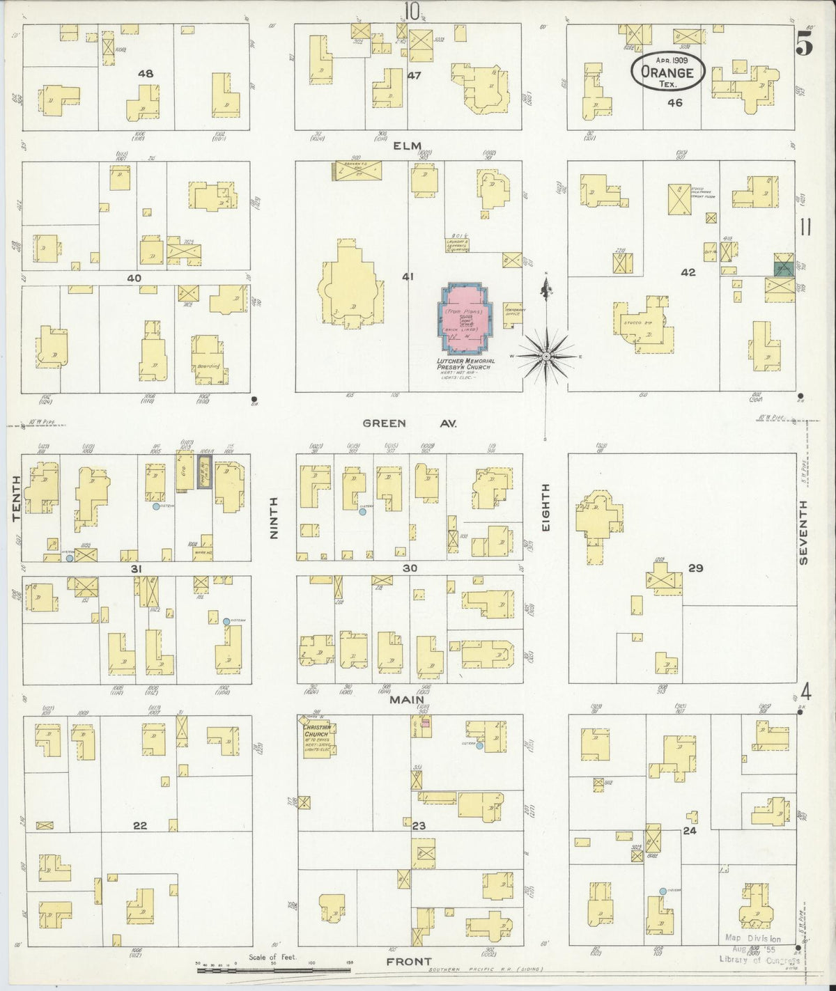 Sanborn Fire Insurance Map from Orange, Orange County, Texas (1909), Sheet #0005 - Historic Sanborn Fire Insurance Map Print, vintage old map wall art, antique decor, genealogy gift, Texas Texas map