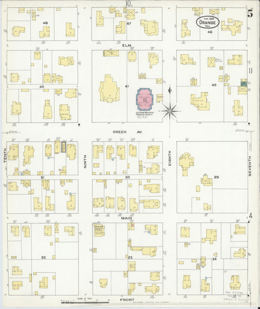 Sanborn Fire Insurance Map from Orange, Orange County, Texas (1909), Sheet #0005 - Historic Sanborn Fire Insurance Map Print, vintage old map wall art, antique decor, genealogy gift, Texas Texas map