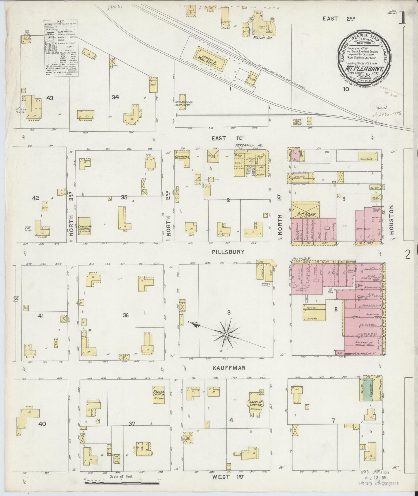 Sanborn Fire Insurance Map from Mount Pleasant, Titus County, Texas. (1896) – Historic Sanborn Fire Insurance Map Print