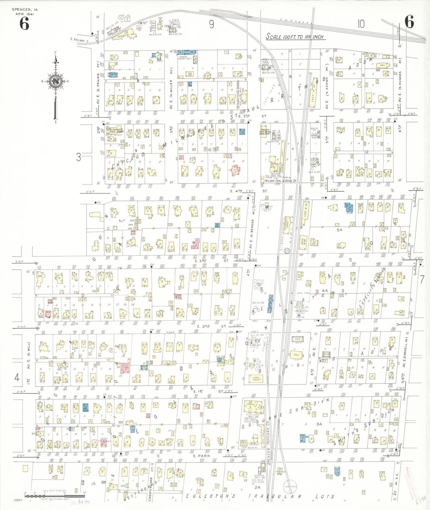 Sanborn Fire Insurance Map from Spencer, Clay County, Iowa (1941), Sheet #0006 - Historic Sanborn Fire Insurance Map Print, vintage old map wall art