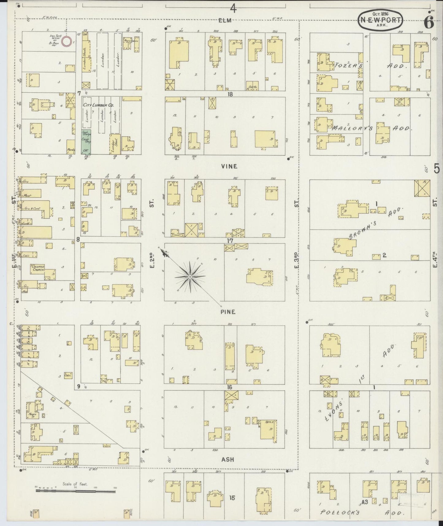 Sanborn Fire Insurance Map from Newport, Jackson County, Arkansas (1896), Sheet #0006 - Historic Sanborn Fire Insurance Map Print, vintage old map wall art, antique decor, genealogy gift, Arkansas Arkansas map