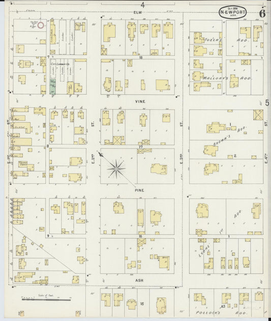 Sanborn Fire Insurance Map from Newport, Jackson County, Arkansas (1896), Sheet #0006 - Historic Sanborn Fire Insurance Map Print, vintage old map wall art, antique decor, genealogy gift, Arkansas Arkansas map