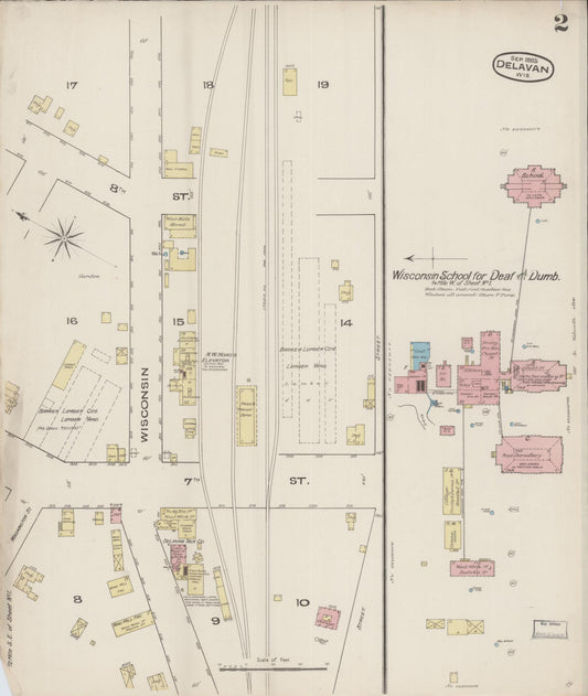 Sanborn Fire Insurance Map from Delavan, Walworth County, Wisconsin (1885), Sheet #0002 - Historic Sanborn Fire Insurance Map Print, vintage old map wall art, antique decor, genealogy gift, Wisconsin Wisconsin map