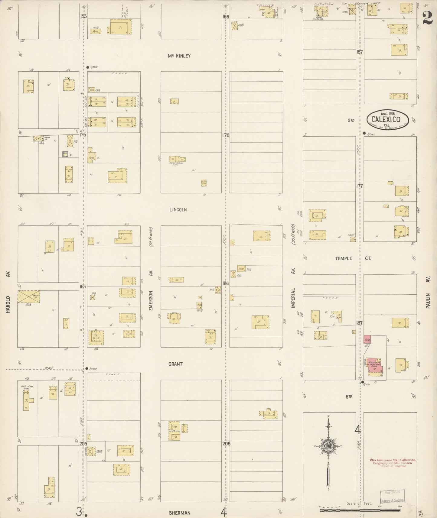 Sanborn Fire Insurance Map from Calexico, Imperial County, California (1916), Sheet #0002 - Complete Map Set gallery image, historic Sanborn map, vintage wall art, California California