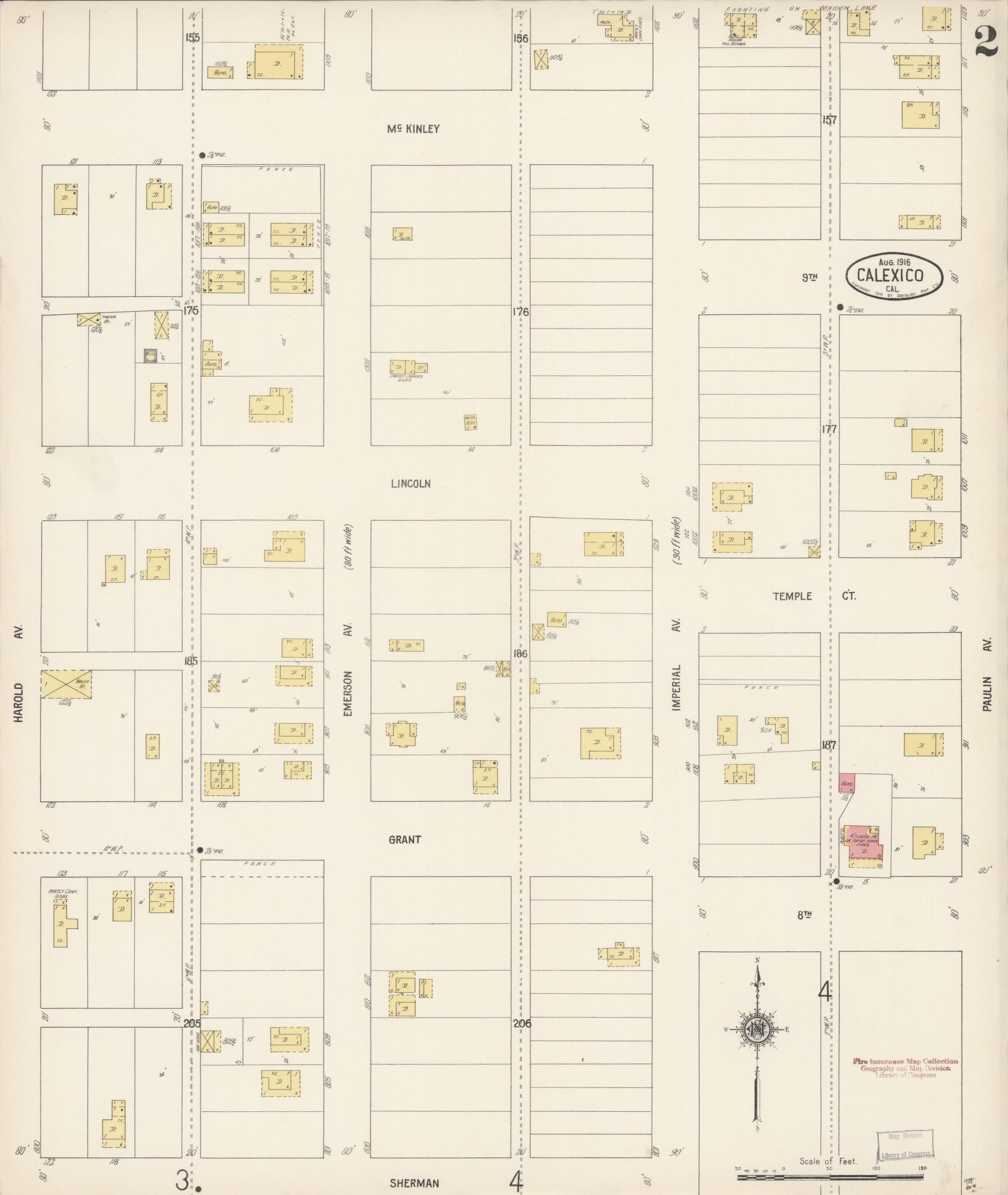 Sanborn Fire Insurance Map from Calexico, Imperial County, California (1916), Sheet #0002 - Complete Map Set gallery image, historic Sanborn map, vintage wall art, California California
