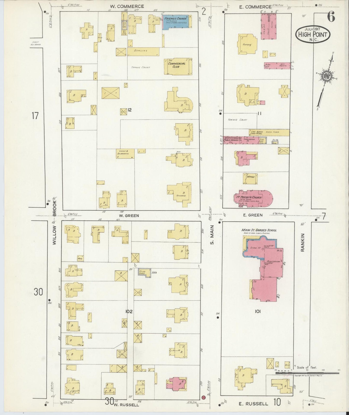 Sanborn Fire Insurance Map from High Point, Guilford County, North Carolina (1917), Sheet #0006 - Complete Map Set gallery image, historic Sanborn map, vintage wall art, North Carolina North Carolina