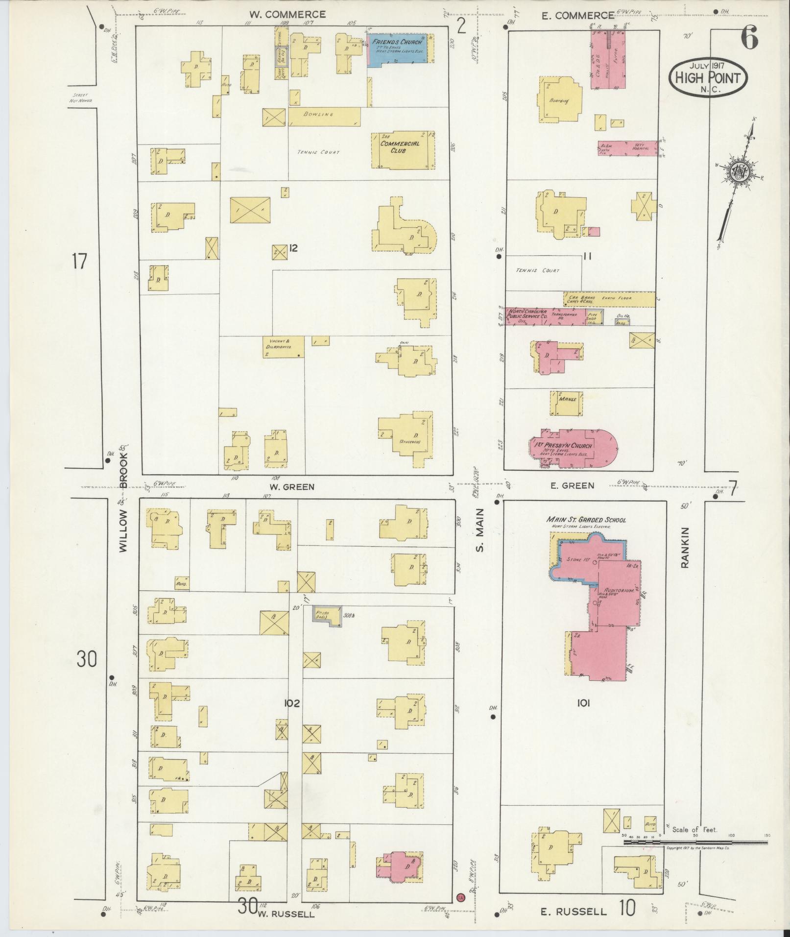 Sanborn Fire Insurance Map from High Point, Guilford County, North Carolina (1917), Sheet #0006 - Complete Map Set gallery image, historic Sanborn map, vintage wall art, North Carolina North Carolina