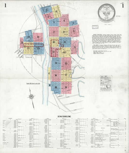 Sanborn Fire Insurance Map from Kelso, Cowlitz County, Washington (1927), Sheet #0001 - Complete Map Set gallery image, historic Sanborn map, vintage wall art, Washington Washington