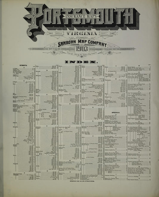 Sanborn Fire Insurance Map from Portsmouth, Independent Cities, Virginia (1903), Sheet #0001 - Historic Sanborn Fire Insurance Map Print, vintage old map wall art, antique decor, genealogy gift, Virginia Virginia map