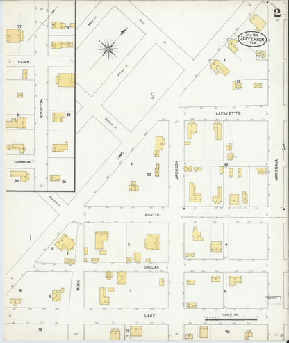 Sanborn Fire Insurance Map from Jefferson, Marion County, Texas (1906), Sheet #0002 - Historic Sanborn Fire Insurance Map Print, vintage old map wall art, antique decor, genealogy gift, Texas Texas map