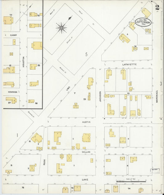 Sanborn Fire Insurance Map from Jefferson, Marion County, Texas (1906), Sheet #0002 - Historic Sanborn Fire Insurance Map Print, vintage old map wall art, antique decor, genealogy gift, Texas Texas map