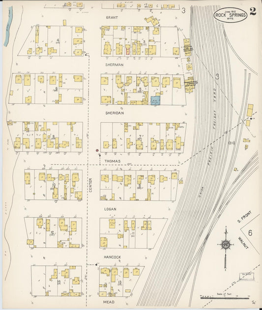 Sanborn Fire Insurance Map from Rock Springs, Sweetwater County, Wyoming (1912), Sheet #0002 - Historic Sanborn Fire Insurance Map Print, vintage old map wall art, antique decor, genealogy gift, Wyoming Wyoming map