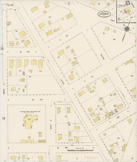 Sanborn Fire Insurance Map from Livermore, Alameda County, California (1917), Sheet #0015 - Historic Sanborn Fire Insurance Map Print, vintage old map wall art, antique decor, genealogy gift, California California map