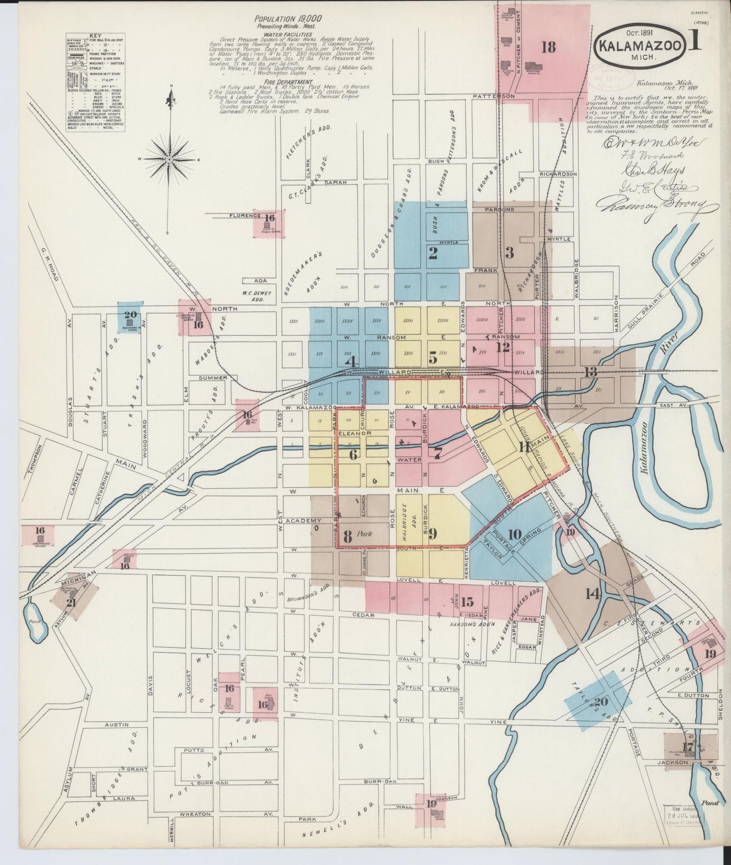 Sanborn Fire Insurance Map from Kalamazoo, Kalamazoo County, Michigan (1891), Sheet #0001 - Complete Map Set gallery image, historic Sanborn map, vintage wall art, Michigan Michigan