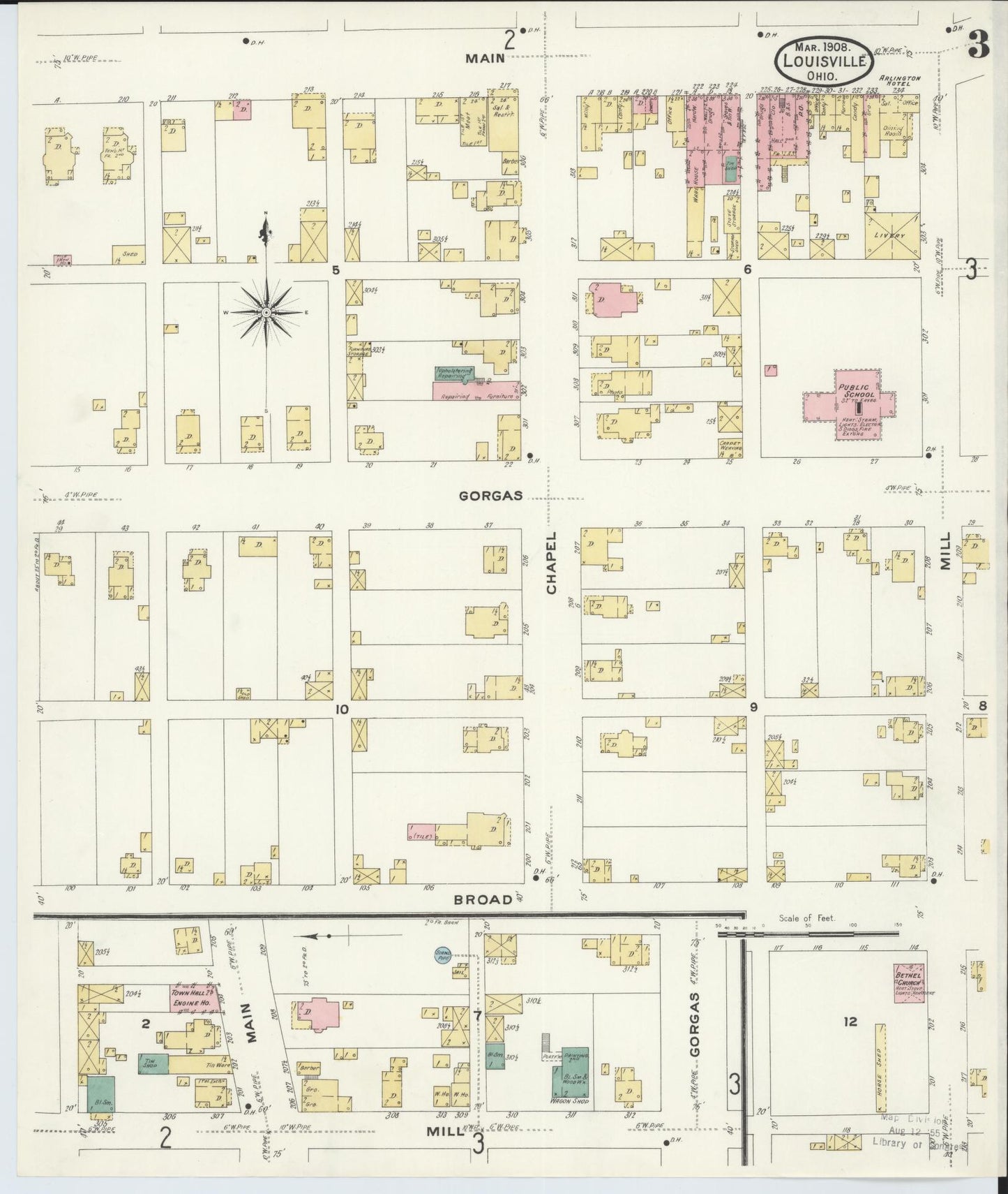 Sanborn Fire Insurance Map from Louisville, Stark County, Ohio (1908), Sheet #0003 - Historic Sanborn Fire Insurance Map Print, vintage old map wall art, antique decor, genealogy gift, Ohio Ohio map
