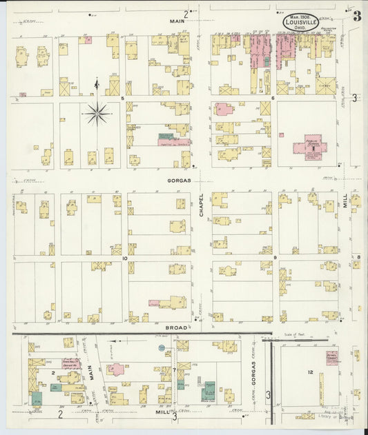 Sanborn Fire Insurance Map from Louisville, Stark County, Ohio (1908), Sheet #0003 - Historic Sanborn Fire Insurance Map Print, vintage old map wall art, antique decor, genealogy gift, Ohio Ohio map