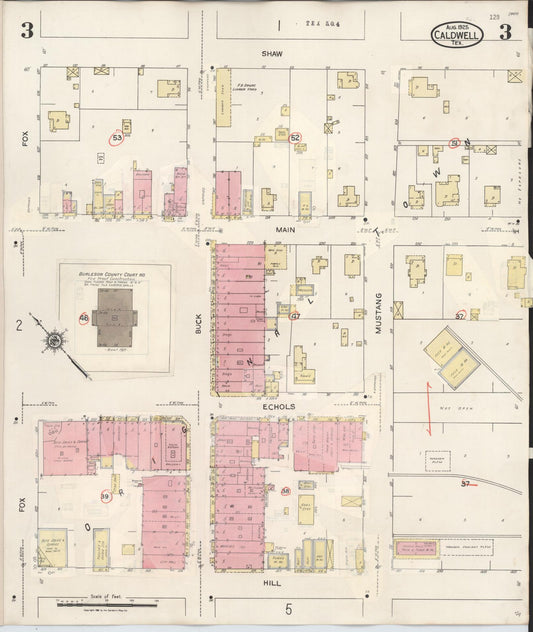 Sanborn Fire Insurance Map from Caldwell, Burleson County, Texas (1943), Sheet #0003 - Historic Sanborn Fire Insurance Map Print, vintage old map wall art, antique decor, genealogy gift, Texas Texas map