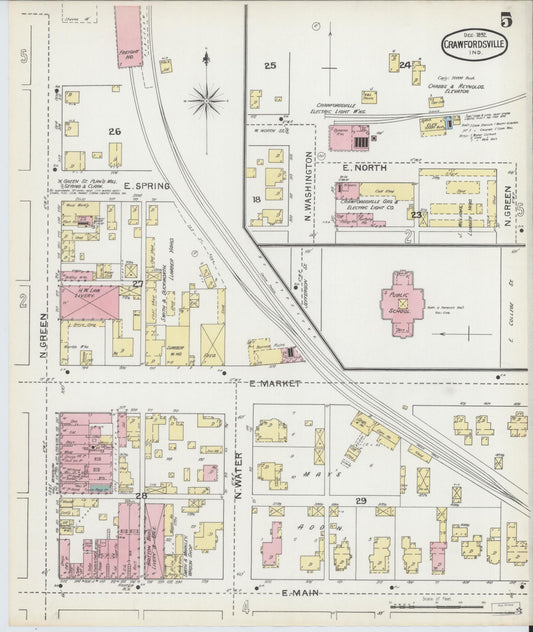 Sanborn Fire Insurance Map from Crawfordsville, Montgomery County, Indiana (1887), Sheet #0005 - Historic Sanborn Fire Insurance Map Print, vintage old map wall art, antique decor, genealogy gift, Indiana Indiana map