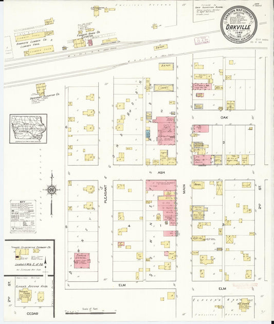 Sanborn Fire Insurance Map from Oakville, Louisa County, Iowa (1913), Sheet #0001 - Historic Sanborn Fire Insurance Map Print, vintage old map wall art