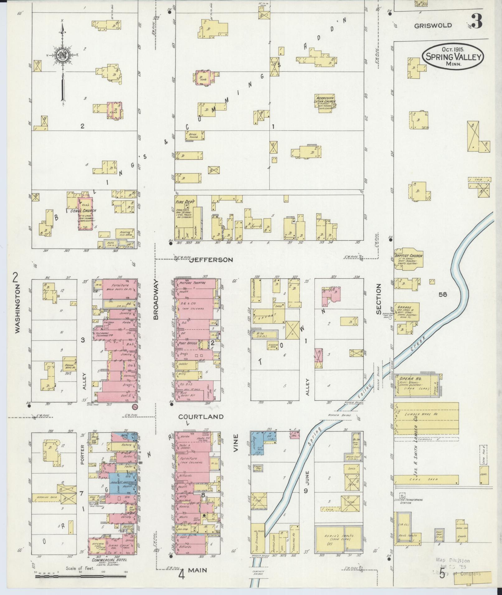 Sanborn Fire Insurance Map from Spring Valley, Fillmore County, Minnesota (1915), Sheet #0003 - Complete Map Set gallery image, historic Sanborn map, vintage wall art, Minnesota Minnesota