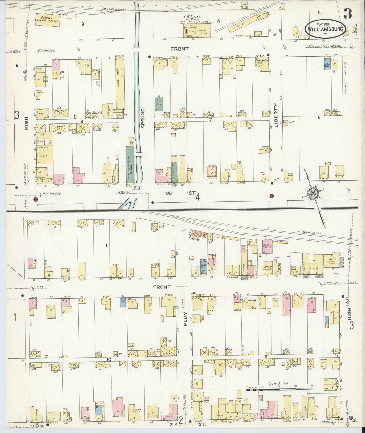 Sanborn Fire Insurance Map from Williamsburg, Blair County, Pennsylvania (1910), Sheet #0003 - Complete Map Set gallery image, historic Sanborn map, vintage wall art, Pennsylvania Pennsylvania
