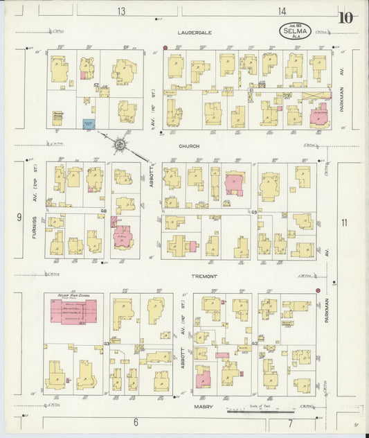 Sanborn Fire Insurance Map from Selma, Dallas County, Alabama (1913), Sheet #0010 - Historic Sanborn Fire Insurance Map Print, vintage old map wall art, antique decor, genealogy gift, Alabama Alabama map