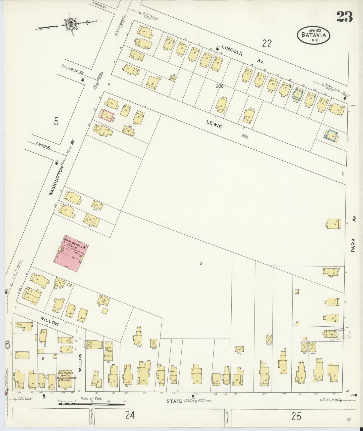 Sanborn Fire Insurance Map from Batavia, Genesee County, New York (1912), Sheet #0023 - Historic Sanborn Fire Insurance Map Print, vintage old map wall art, antique decor, genealogy gift, New York New York map
