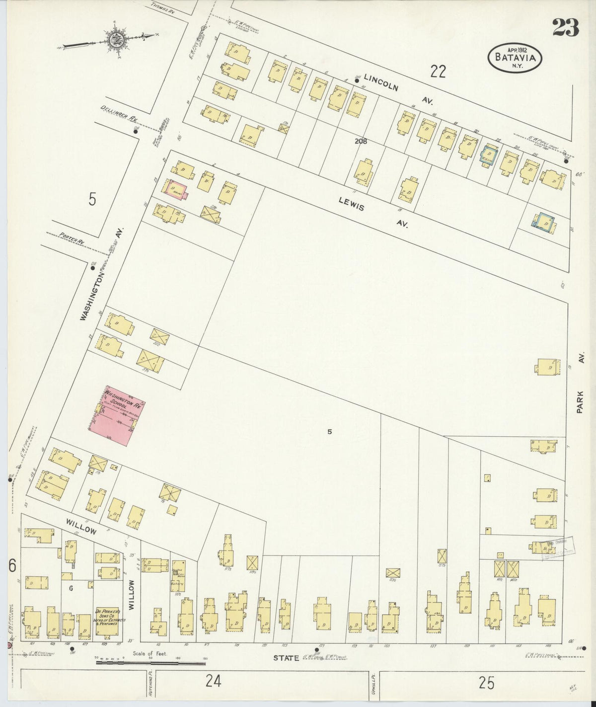 Sanborn Fire Insurance Map from Batavia, Genesee County, New York (1912), Sheet #0023 - Historic Sanborn Fire Insurance Map Print, vintage old map wall art, antique decor, genealogy gift, New York New York map