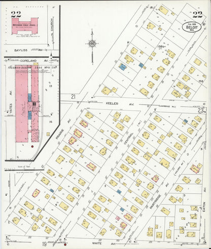 Sanborn Fire Insurance Map from Beloit, Rock County, Wisconsin (1926), Sheet #0022 - Historic Sanborn Fire Insurance Map Print, vintage old map wall art, antique decor, genealogy gift, Wisconsin Wisconsin map