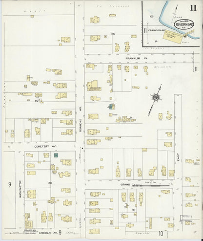 Sanborn Fire Insurance Map from Riverhead, Suffolk County, New York (1909), Sheet #0011 - Historic Sanborn Fire Insurance Map Print, vintage old map wall art, antique decor, genealogy gift, New York New York map