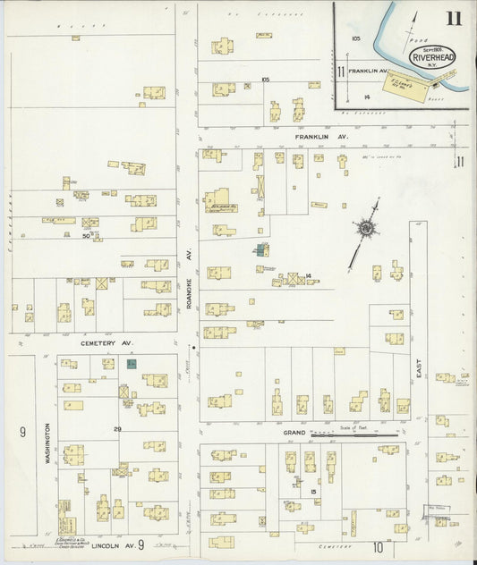 Sanborn Fire Insurance Map from Riverhead, Suffolk County, New York (1909), Sheet #0011 - Historic Sanborn Fire Insurance Map Print, vintage old map wall art, antique decor, genealogy gift, New York New York map