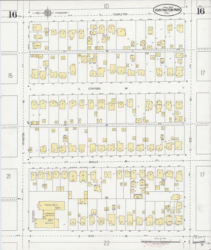 Sanborn Fire Insurance Map from Huntington Park, Los Angeles County, California (1924), Sheet #0016 - Complete Map Set gallery image, historic Sanborn map, vintage wall art, California California