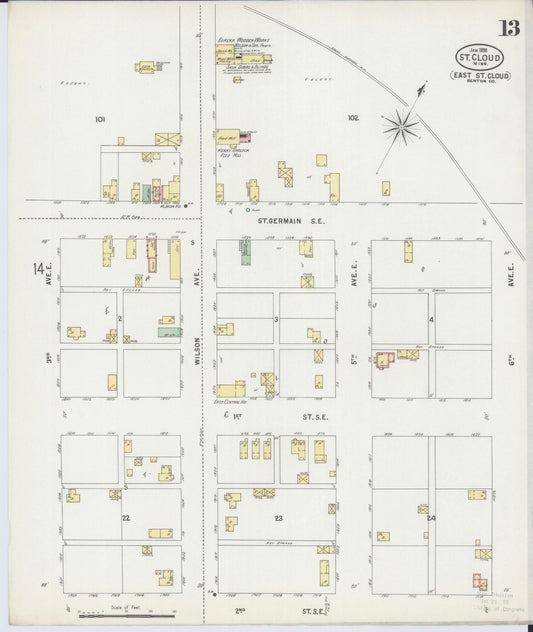 Sanborn Fire Insurance Map from Saint Cloud, Stearns, Benton, and Sherburne Counties, Minnesota (1898), Sheet #0013 - Historic Sanborn Fire Insurance Map Print, vintage old map wall art, antique decor, genealogy gift, Minnesota Minnesota map