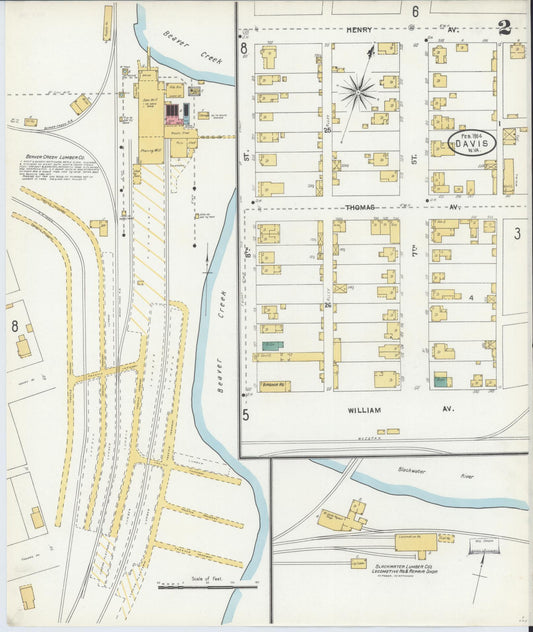 Sanborn Fire Insurance Map from Davis, Tucker County, West Virginia (1904), Sheet #0002 - Historic Sanborn Fire Insurance Map Print, vintage old map wall art, antique decor, genealogy gift, West Virginia West Virginia map