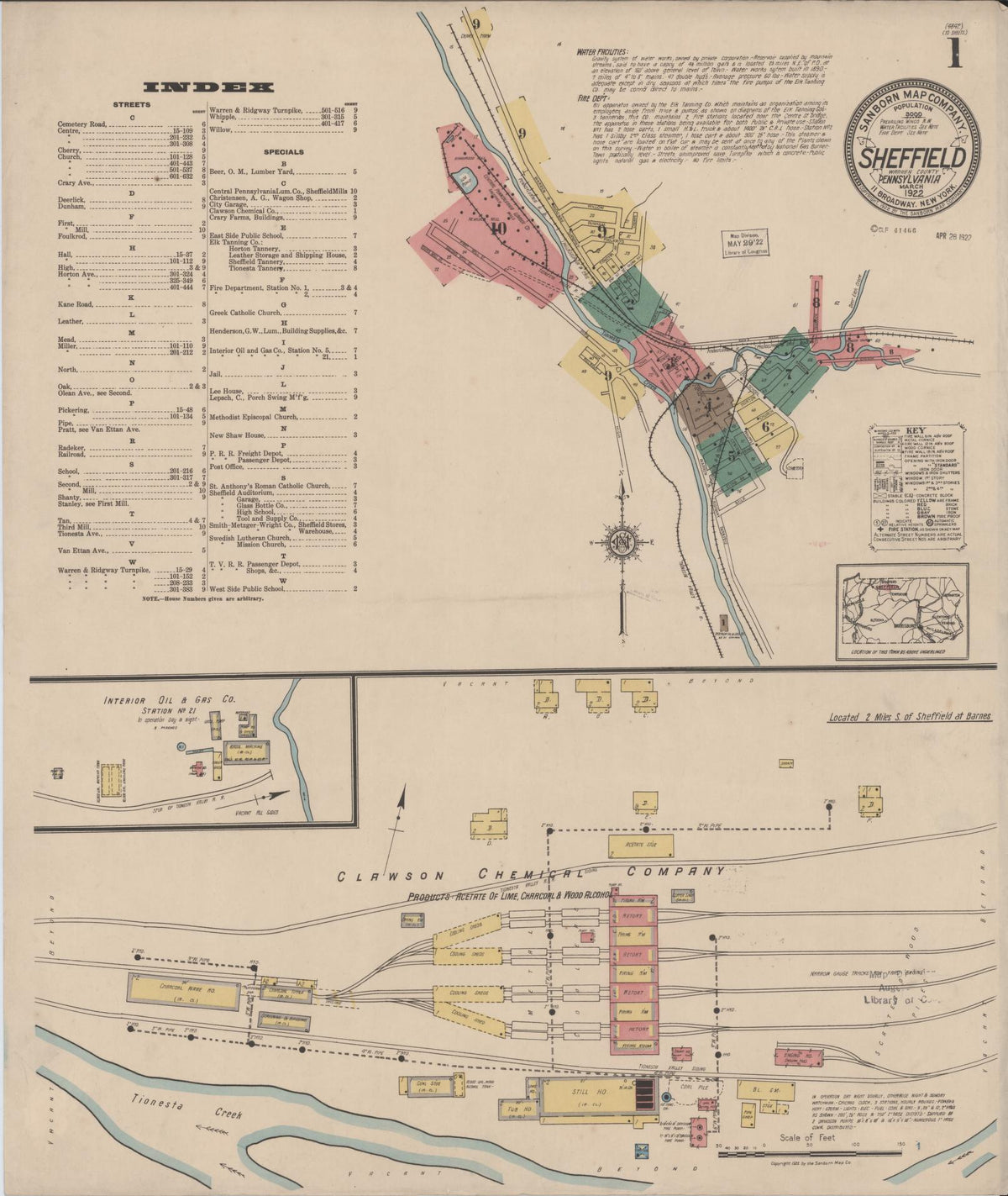 Sanborn Fire Insurance Map from Sheffield, Warren County, Pennsylvania (1922), Sheet #0001 - Historic Sanborn Fire Insurance Map Print, vintage old map wall art, antique decor, genealogy gift, Pennsylvania Pennsylvania map