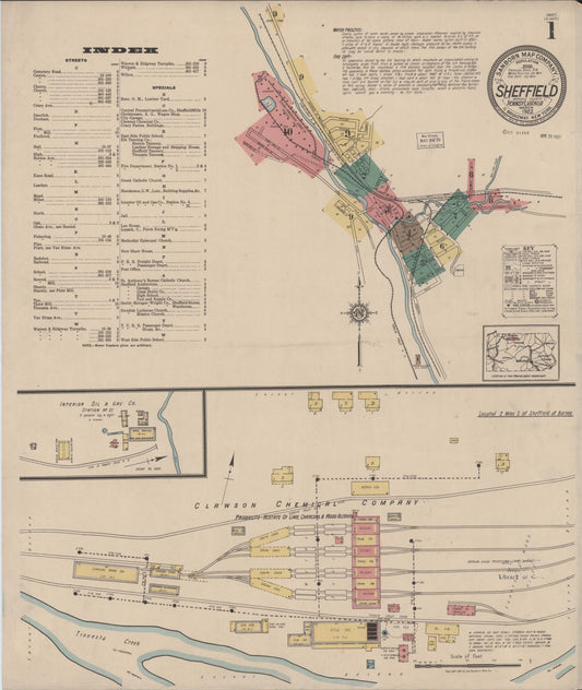 Sanborn Fire Insurance Map from Sheffield, Warren County, Pennsylvania (1922), Sheet #0001 - Historic Sanborn Fire Insurance Map Print, vintage old map wall art, antique decor, genealogy gift, Pennsylvania Pennsylvania map