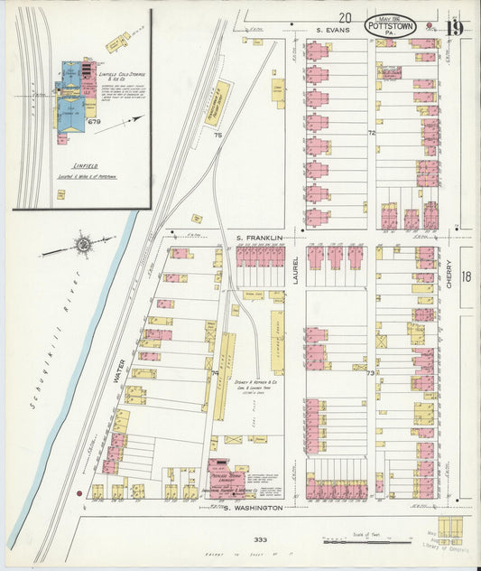 Sanborn Fire Insurance Map from Pottstown, Montgomery County, Pennsylvania (1916), Sheet #0019 - Historic Sanborn Fire Insurance Map Print, vintage old map wall art, antique decor, genealogy gift, Pennsylvania Pennsylvania map