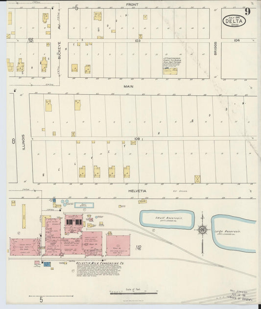 Sanborn Fire Insurance Map from Delta, Fulton County, Ohio (1916), Sheet #0009 - Historic Sanborn Fire Insurance Map Print, vintage old map wall art, antique decor, genealogy gift, Ohio Ohio map