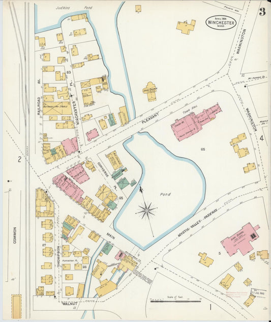 Sanborn Fire Insurance Map from Winchester, Middlesex County, Massachusetts (1904), Sheet #0003 - Historic Sanborn Fire Insurance Map Print, vintage old map wall art, antique decor, genealogy gift, Massachusetts Massachusetts map