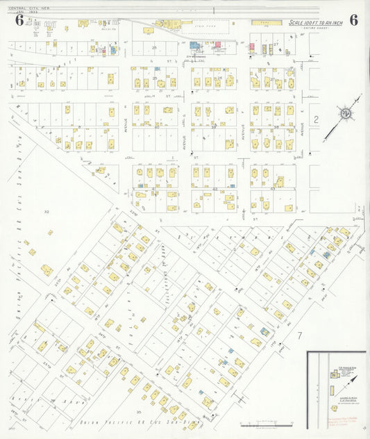 Sanborn Fire Insurance Map from Central City, Merrick County, Nebraska (1933), Sheet #0006 - Historic Sanborn Fire Insurance Map Print, vintage old map wall art, antique decor, genealogy gift, Nebraska Nebraska map