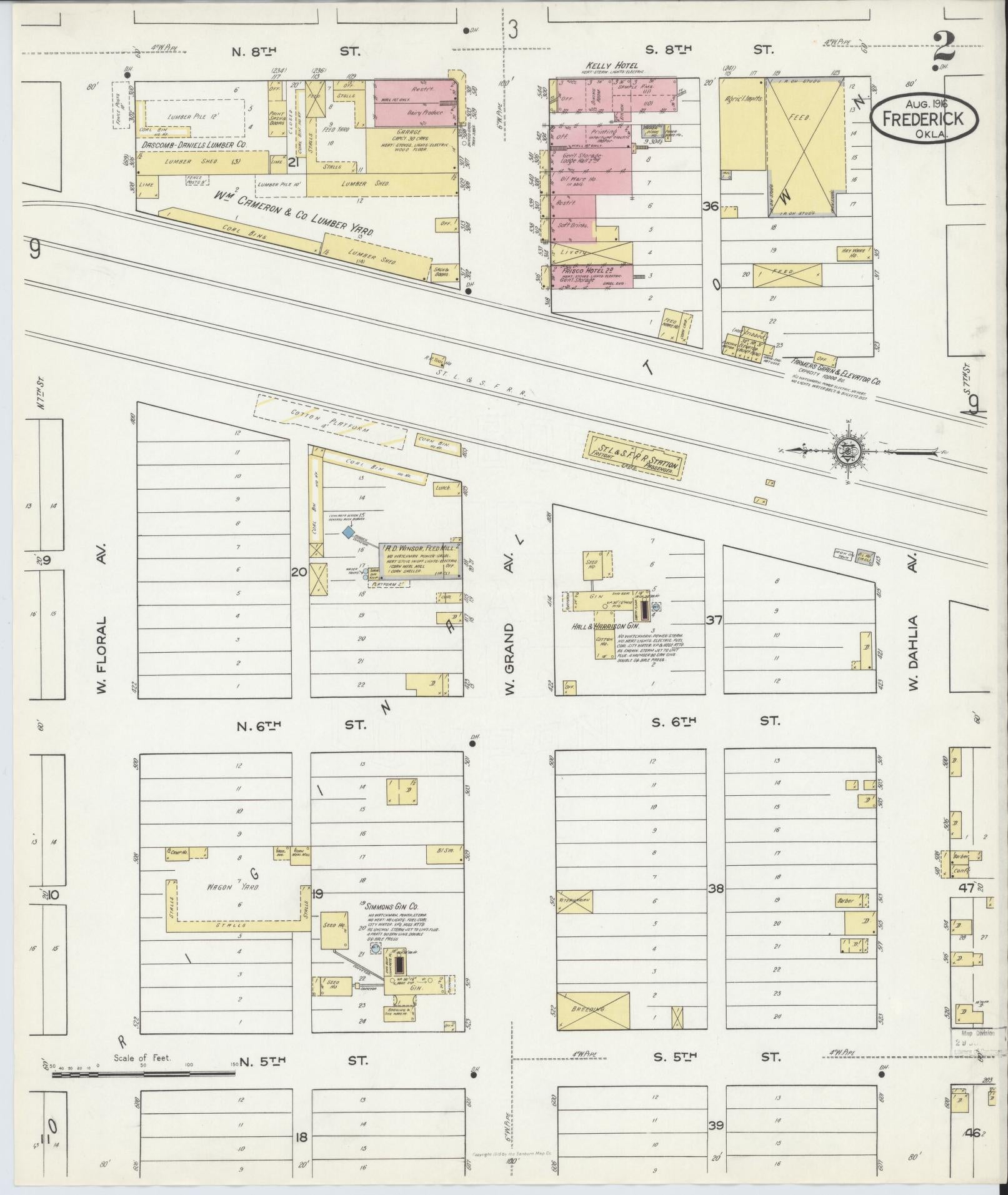 Sanborn Fire Insurance Map from Frederick, Tillman County, Oklahoma (1916), Sheet #0002 - Complete Map Set gallery image, historic Sanborn map, vintage wall art, Oklahoma Oklahoma