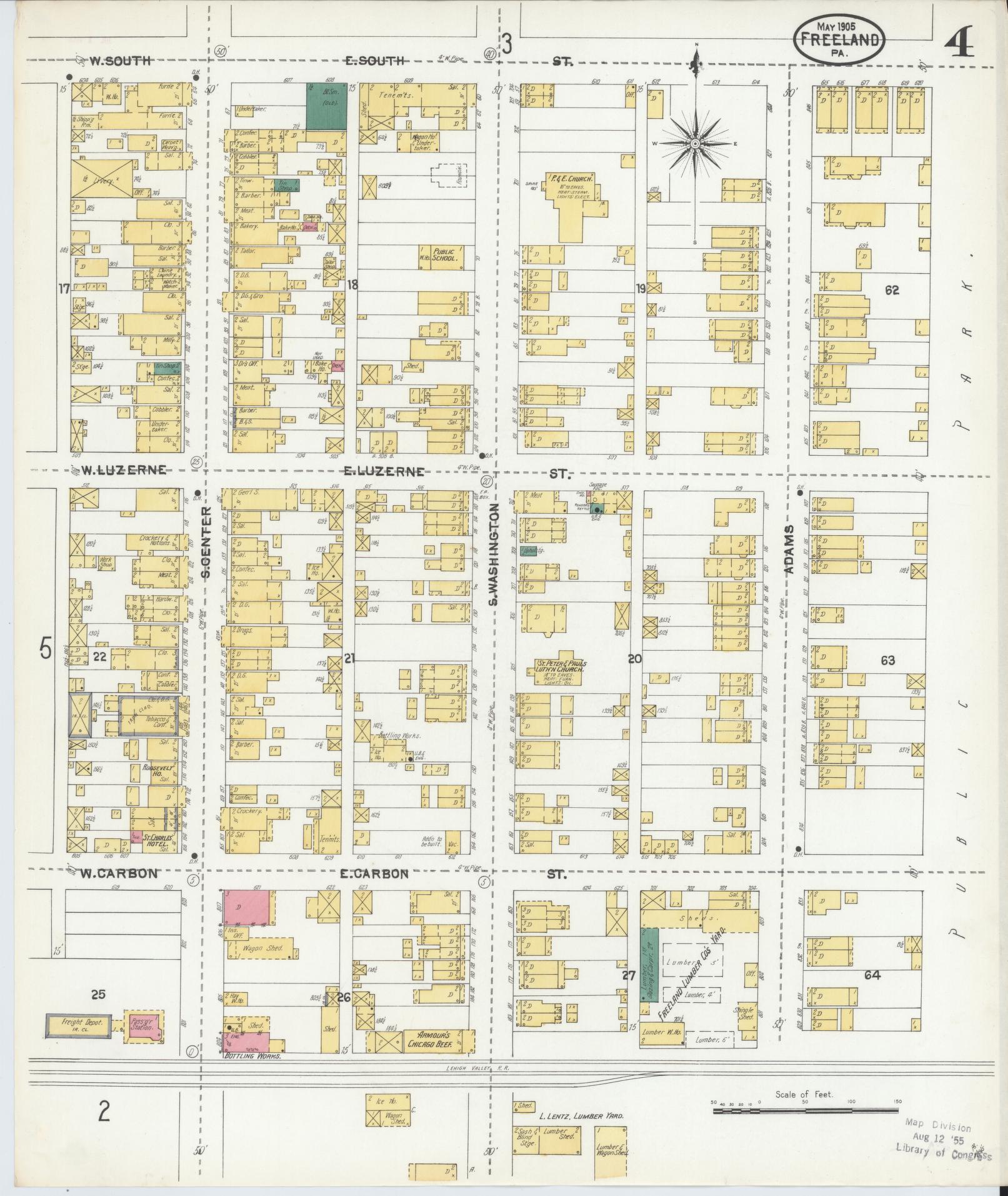 Sanborn Fire Insurance Map from Freeland, Luzerne County, Pennsylvania (1905), Sheet #0004 - Historic Sanborn Fire Insurance Map Print, vintage old map wall art, antique decor, genealogy gift, Pennsylvania Pennsylvania map