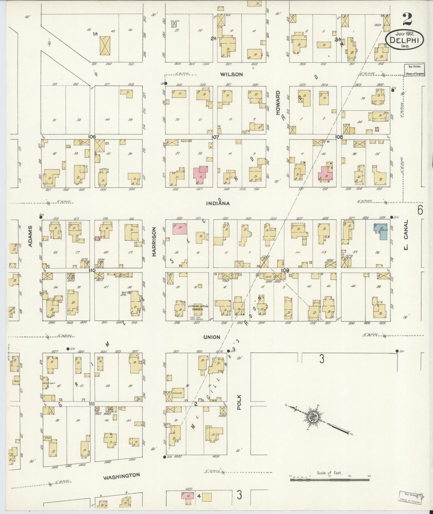Sanborn Fire Insurance Map from Delphi, Carroll County, Indiana (1912), Sheet #0002 - Complete Map Set gallery image, historic Sanborn map, vintage wall art, Indiana Indiana