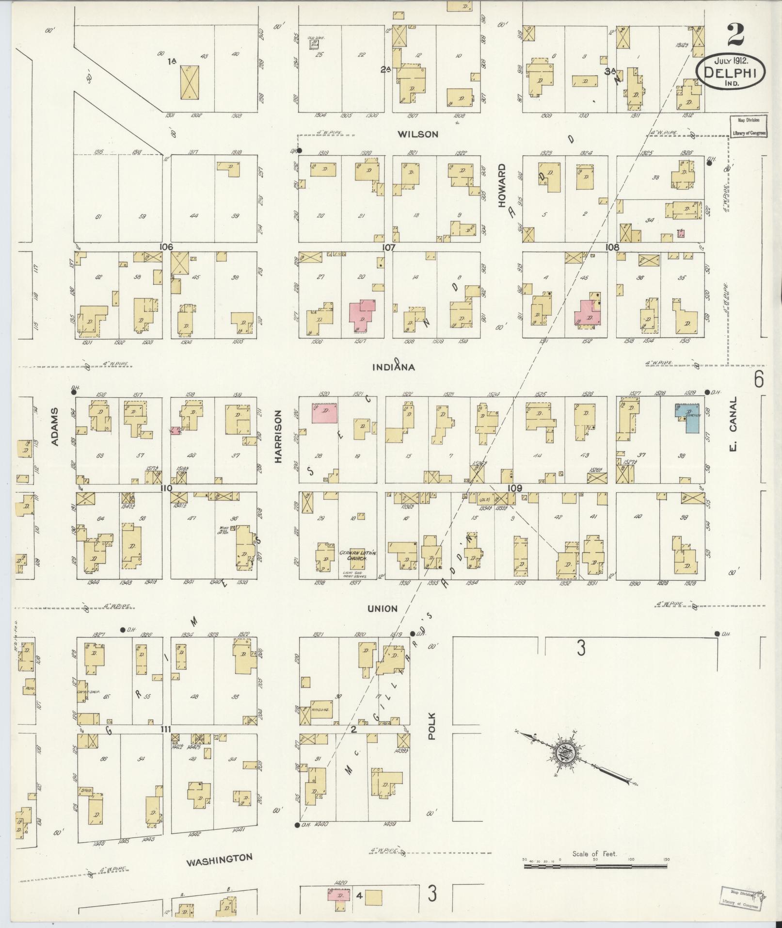 Sanborn Fire Insurance Map from Delphi, Carroll County, Indiana (1912), Sheet #0002 - Complete Map Set gallery image, historic Sanborn map, vintage wall art, Indiana Indiana